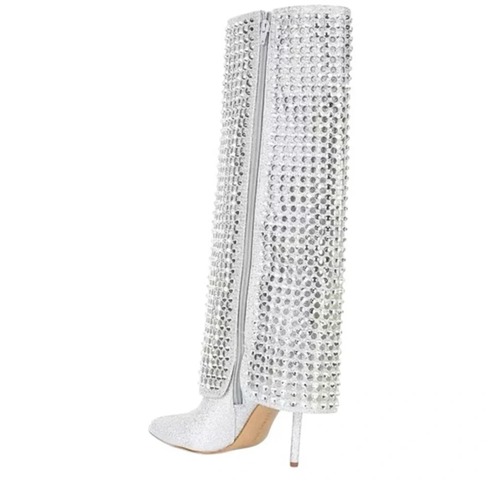 NWT Gianni Bini Lowry Glitter Rhinestone Foldover Stiletto Tall Boots Sz 7,5 - Picture 4 of 15